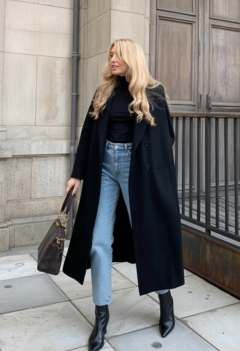 fall outfits with coat 2026 Black Coats and Denim That Always Work