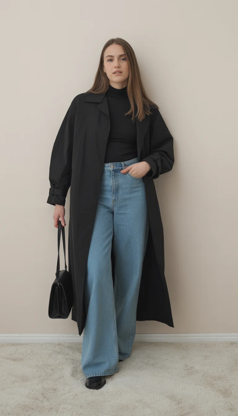 fall outfits with coat 2026 Wide-Leg Denim Meets a Timeless Coat