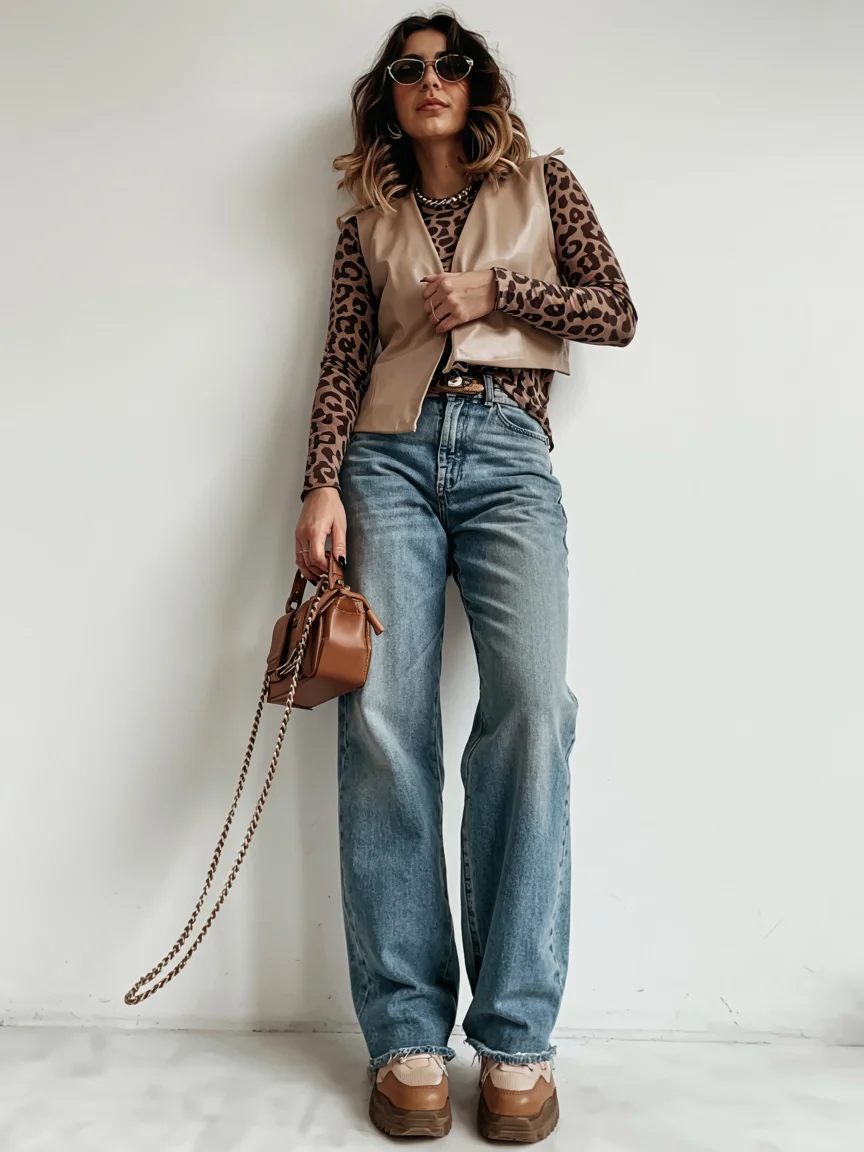 fall outfits with jeans 2026 Soft Leopard Layers With Relaxed Denim