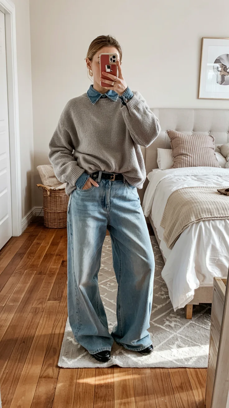 fall outfits with jeans 2026 Soft Layers with a Denim Collar Twist
