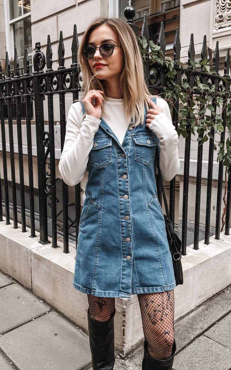 fall outfits with jeans 2026 Denim Dress Styling For A Playful Autumn Look