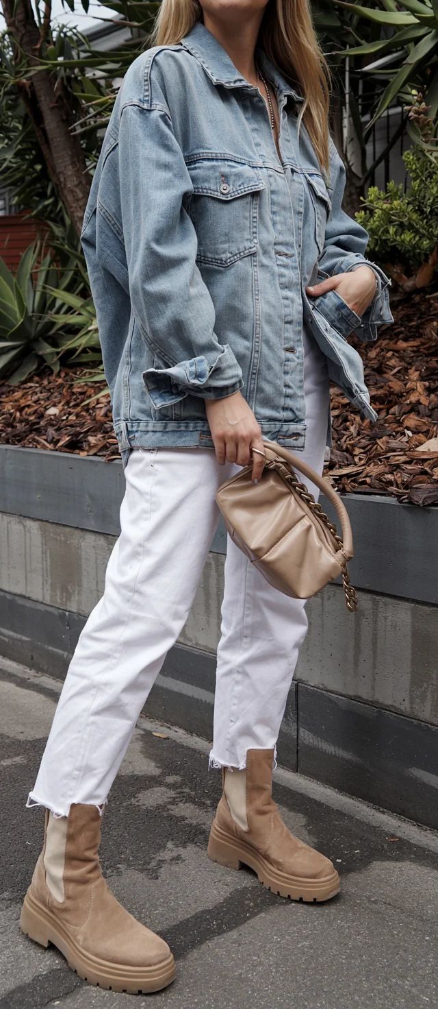 fall outfits with jeans 2026 Light Denim Jacket And White Jeans Perfection