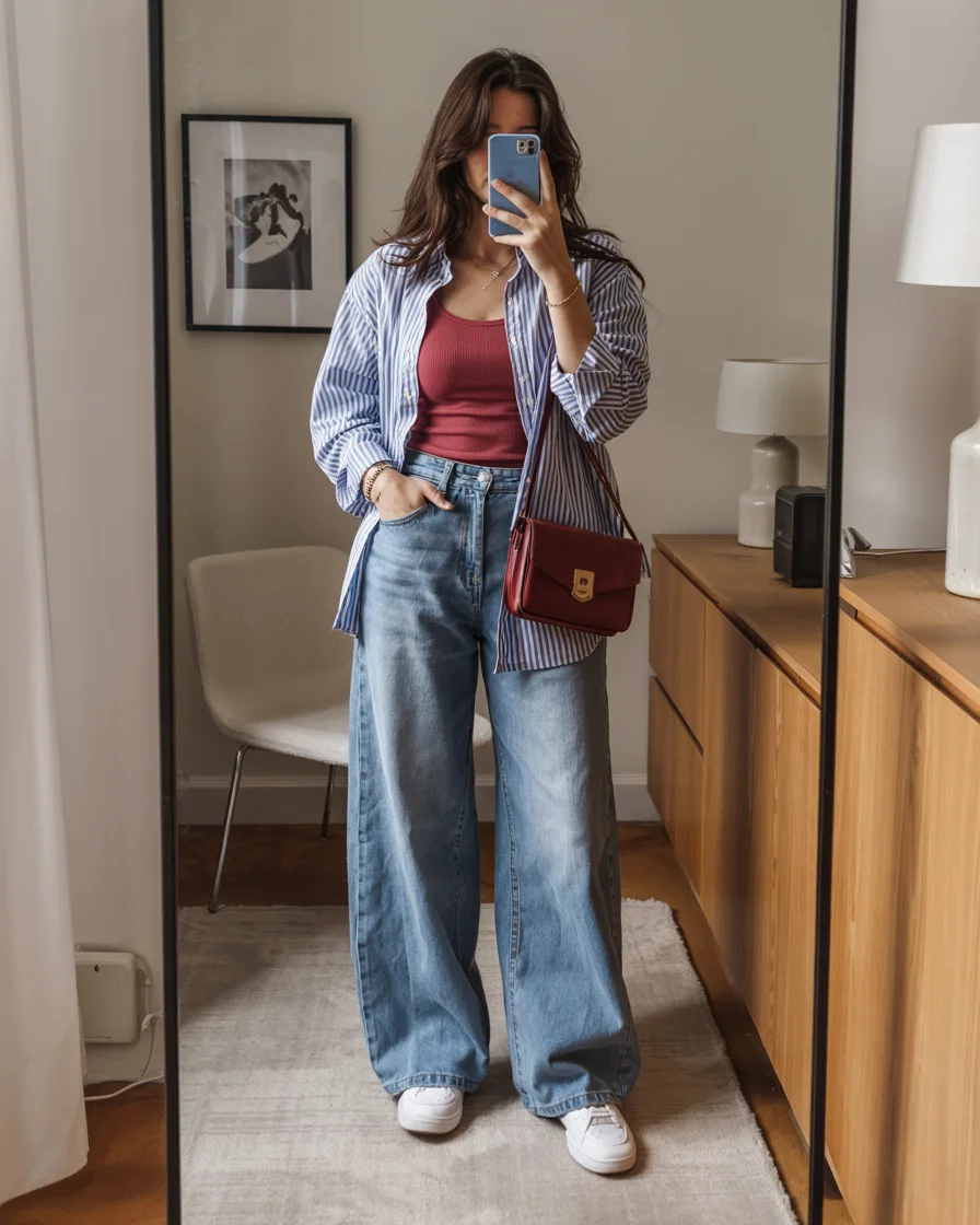 fall outfits with jeans 2026 Relaxed Stripes And Burgundy Accents For Everyday Style