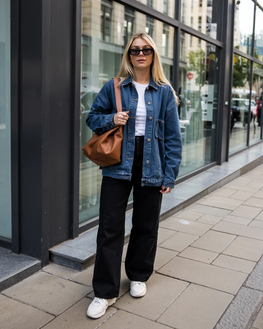 fall outfits with jeans 2026 Oversized Denim and Black Jean Contrast