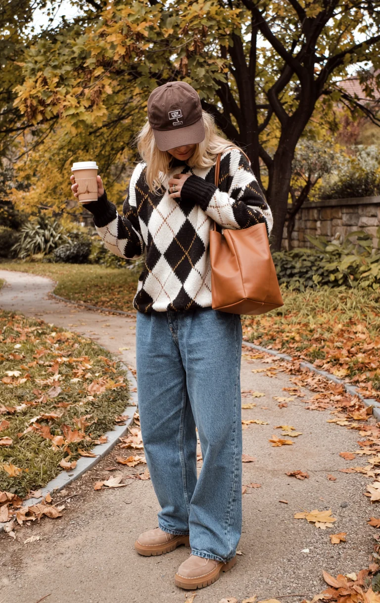 fall outfits with jeans 2026 Argyle Knit and Weekend Denim