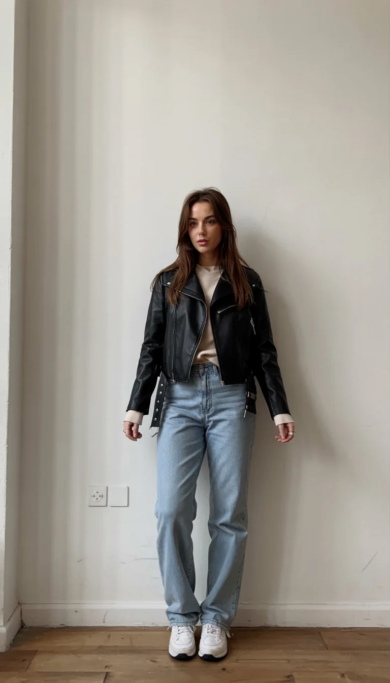 fall outfits with jeans 2026 Classic Leather And Light Denim For Clean Everyday Style