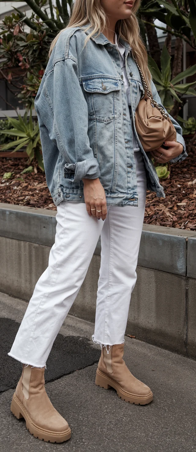 fall outfits with jeans jacket 2026 oversized denim with white jeans and boots