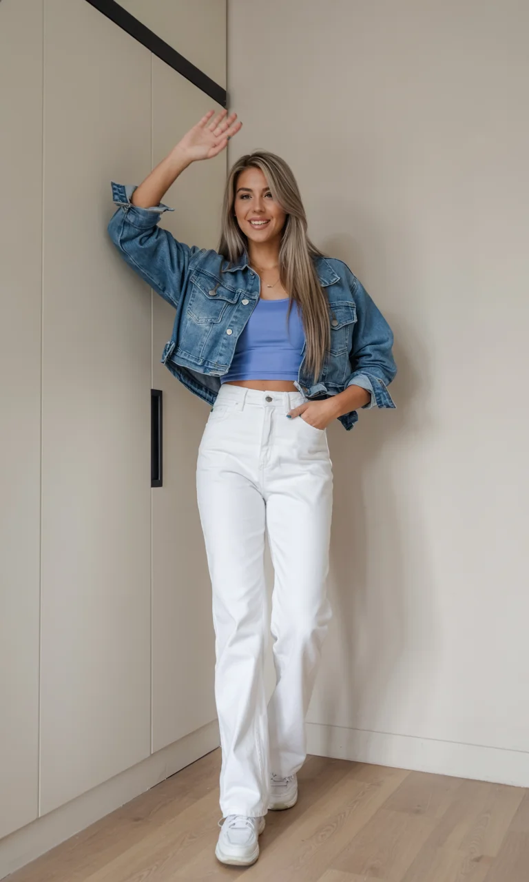 fall outfits with jeans jacket 2026 blue denim bright casual look