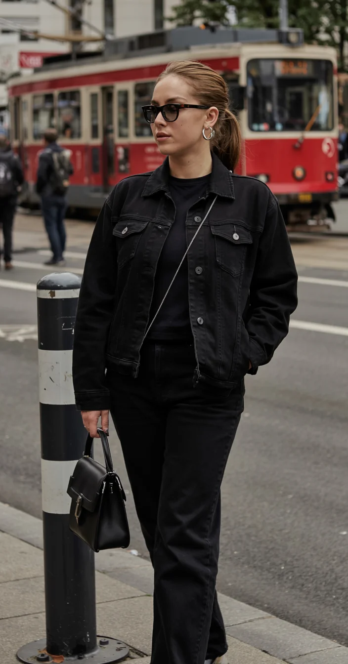 fall outfits with jeans jacket 2026 all black denim outfit