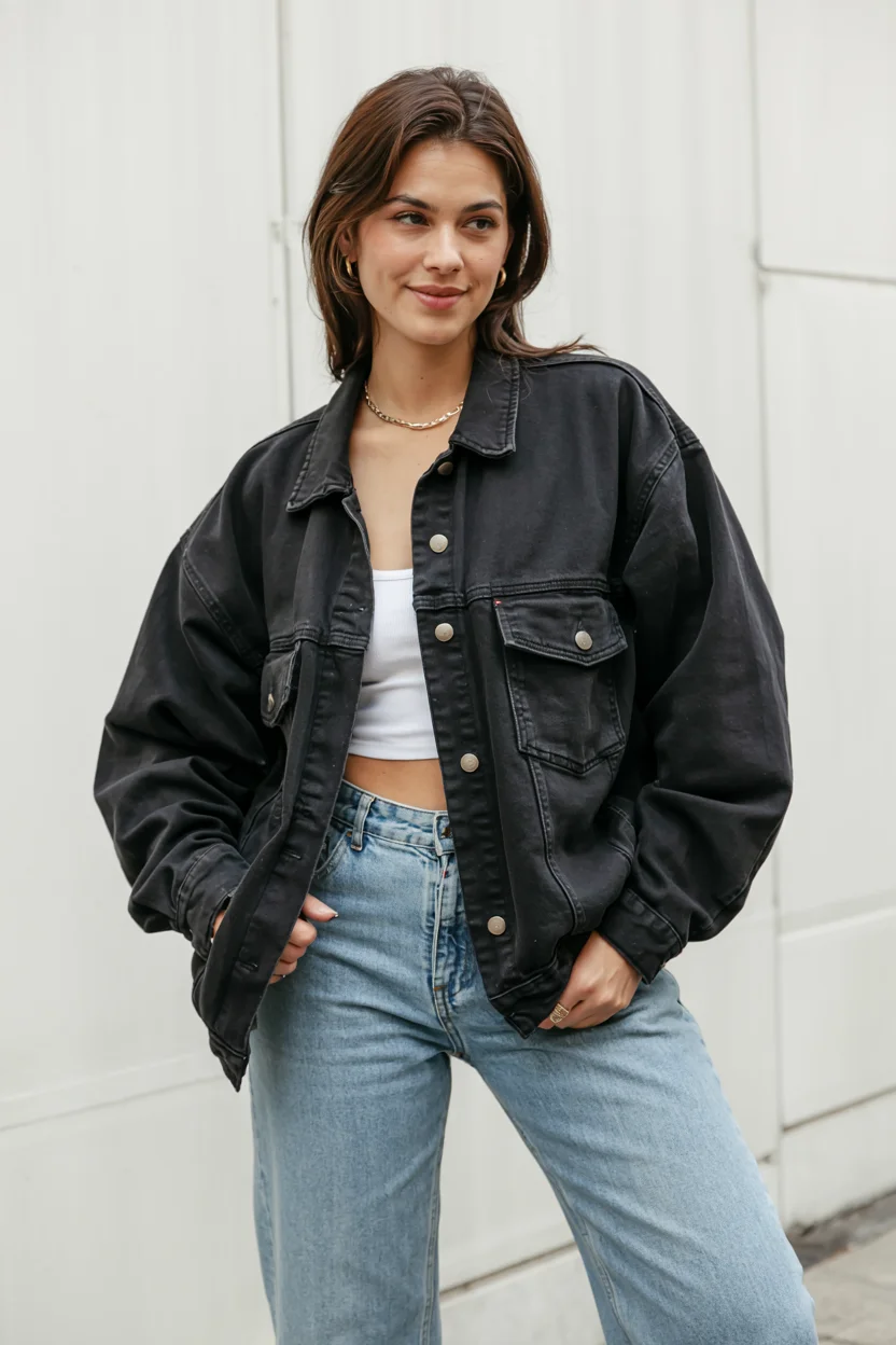 fall outfits with jeans jacket 2026 oversized black denim and light jeans