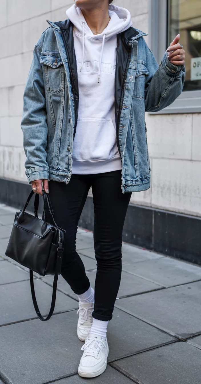 fall outfits with jeans jacket 2026 layered hoodie and denim jacket