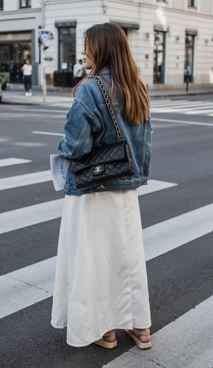 fall outfits with jeans jacket 2026 denim jacket and long skirt