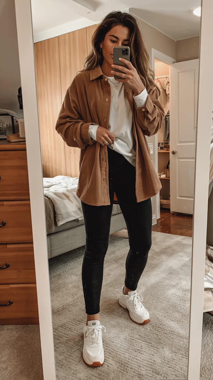 fall outfits with leggings 2026 The Oversized Shirt Jacket Formula