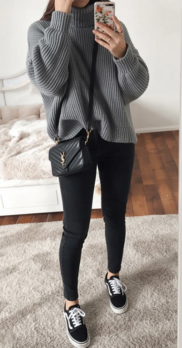 fall outfits with leggings 2026 Chunky Knit and Converse Weekend Favorite