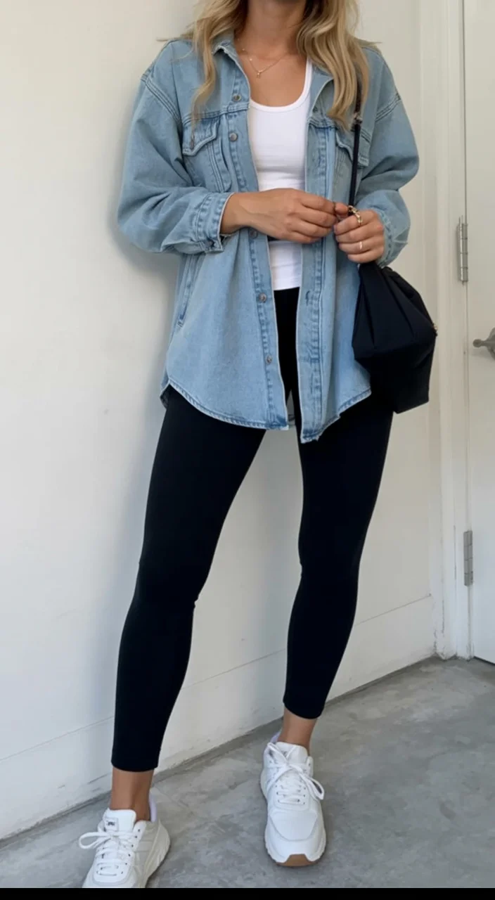 fall outfits with leggings 2026 The Denim Shirt Jacket You Will Wear on Repeat