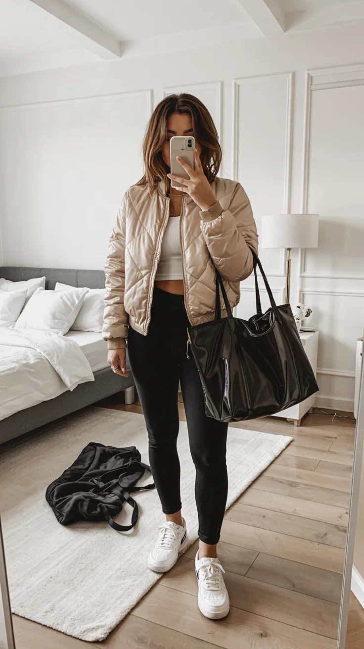 fall outfits with leggings 2026 Minimalist Bomber Jacket Energy