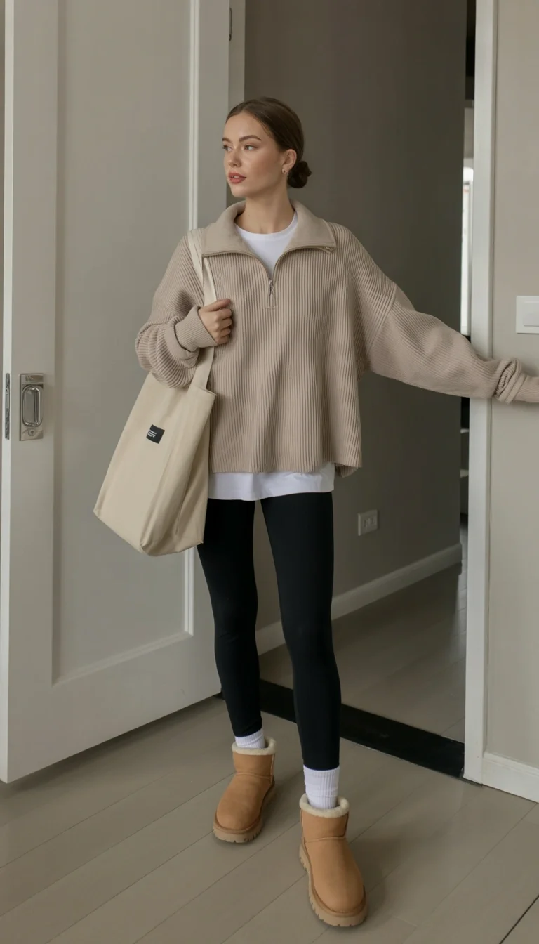 fall outfits with leggings and boots 2026 Neutral Comfort That Feels Like A Weekend Reset