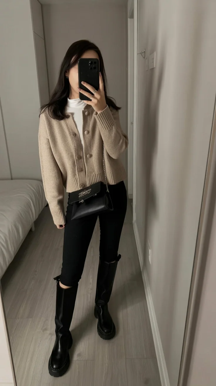 fall outfits with leggings and boots 2026 Soft Beige Layers With Effortless Weekend Charm