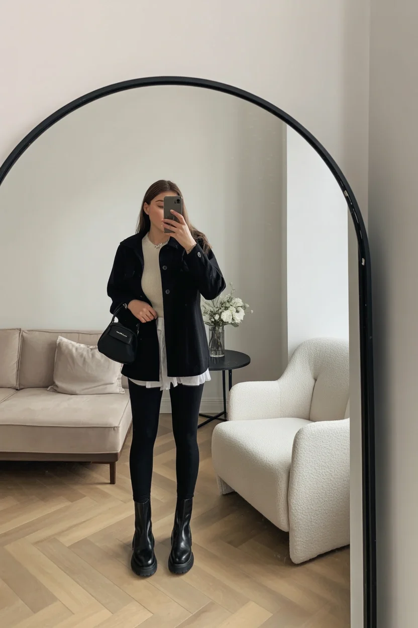fall outfits with leggings and boots 2026 Black And Cream Contrast For Everyday Elegance