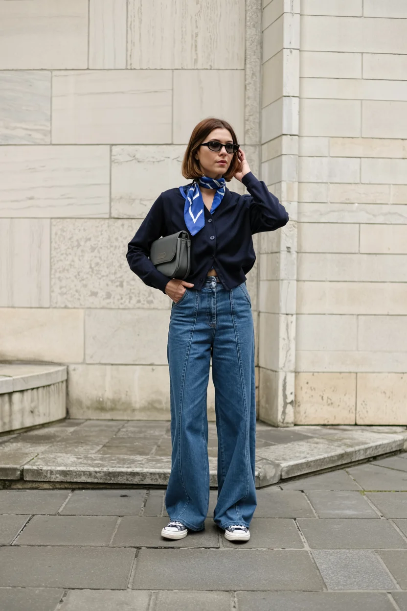 fall outfits with pants 2026 Wide-leg jeans with a chic Parisian influence
