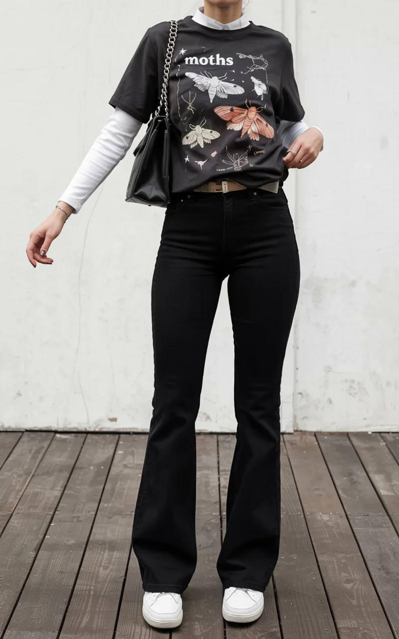 fall outfits with pants 2026 Graphic tee styling with a subtle alt edge