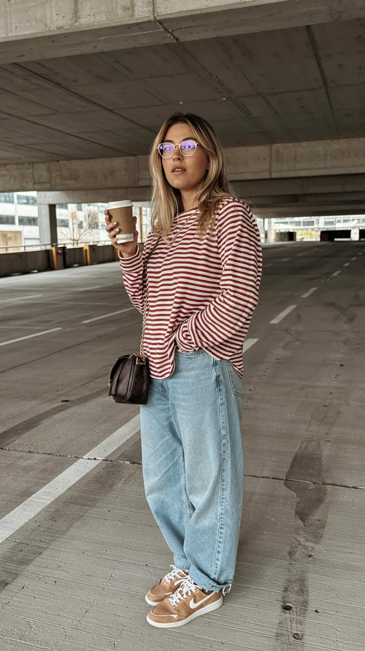 fall outfits with pants 2026 Striped top and light denim for effortless weekend style