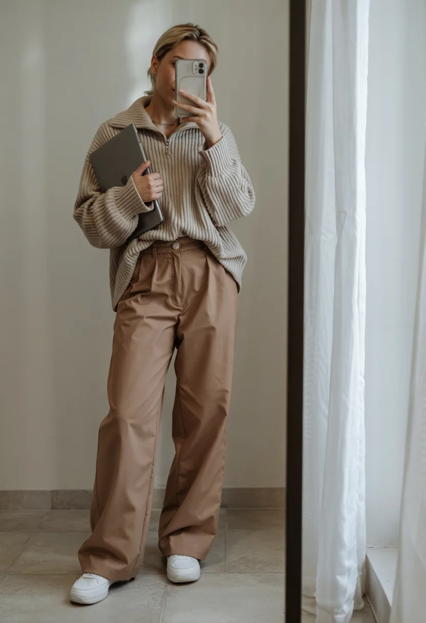 fall outfits with pants 2026 Warm brown tones with a polished laid-back finish