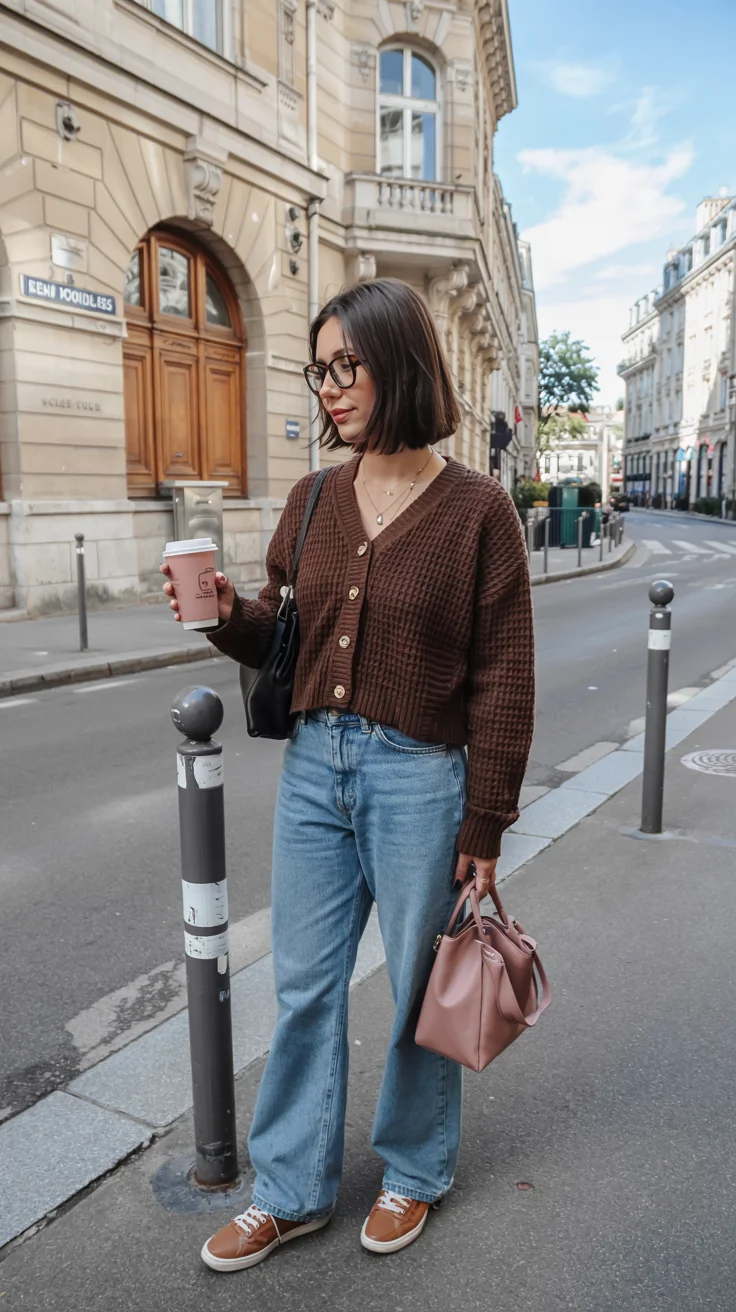fall outfits with sneakers and jeans 2026 soft brown layers