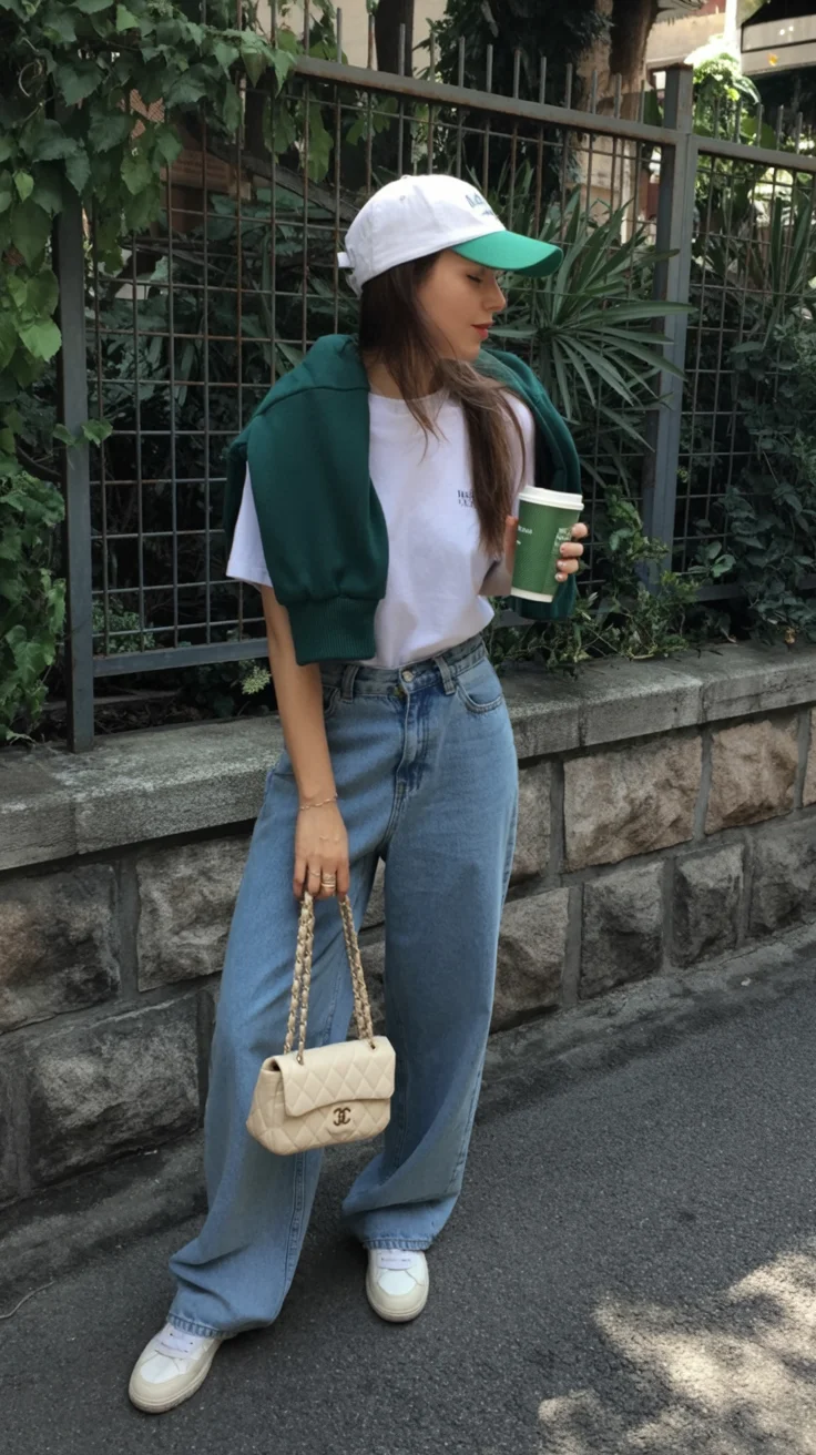fall outfits with sneakers and jeans 2026 sporty green accents