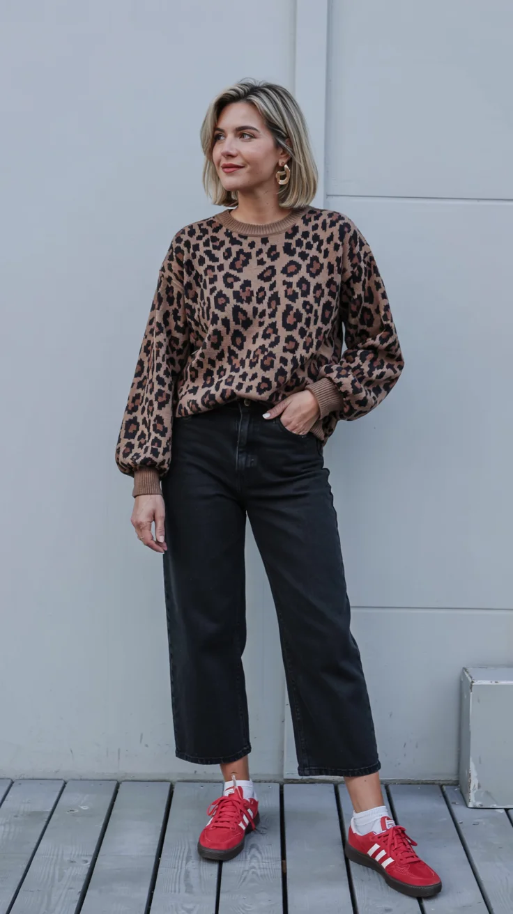 fall outfits with sneakers and jeans 2026 leopard print confidence