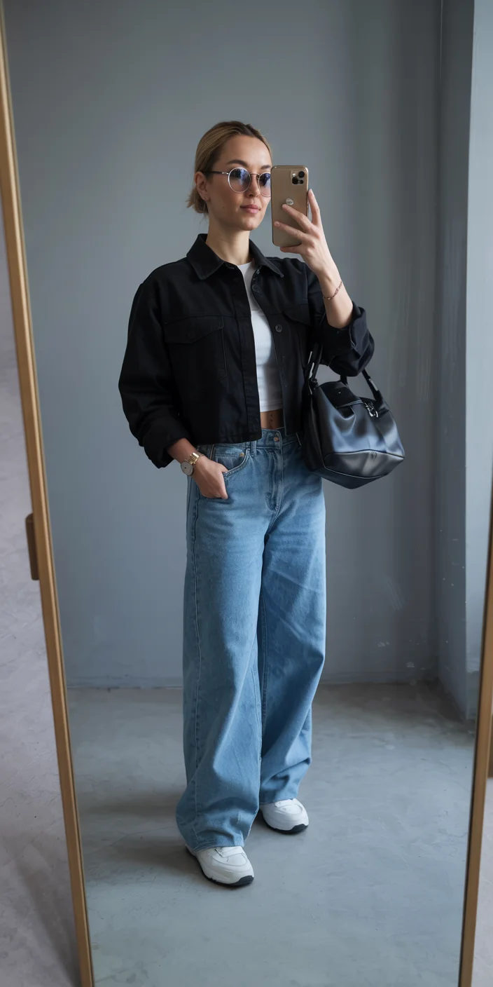fall outfits with sneakers and jeans 2026 black jacket simplicity