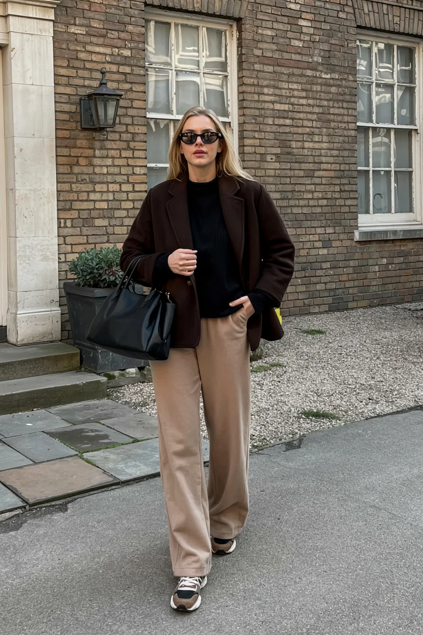 fall outfits with sneakers and jeans 2026 chocolate brown layers