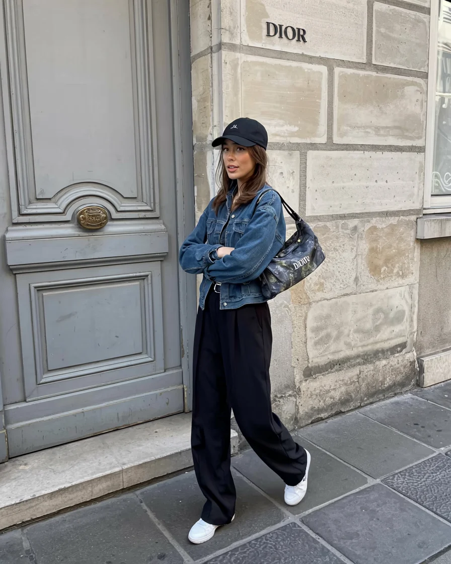 fall outfits with sneakers and jeans 2026 denim jacket look