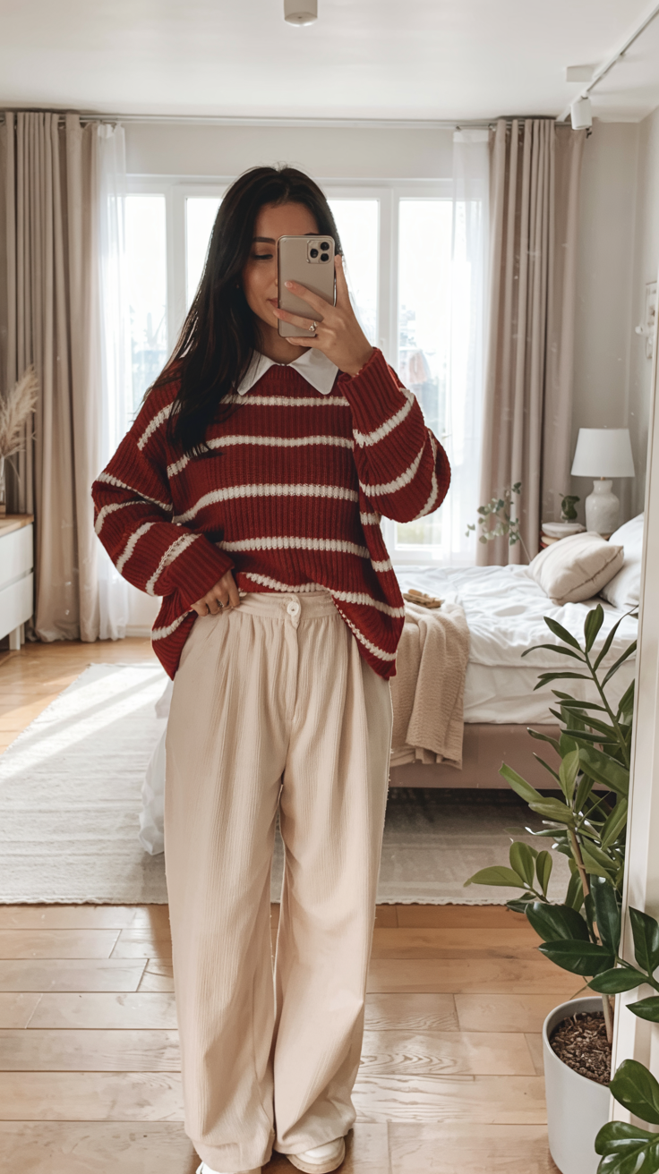 fall outfits with sweater 2026 A Striped Sweater That Brings Warmth To Neutral Dressing