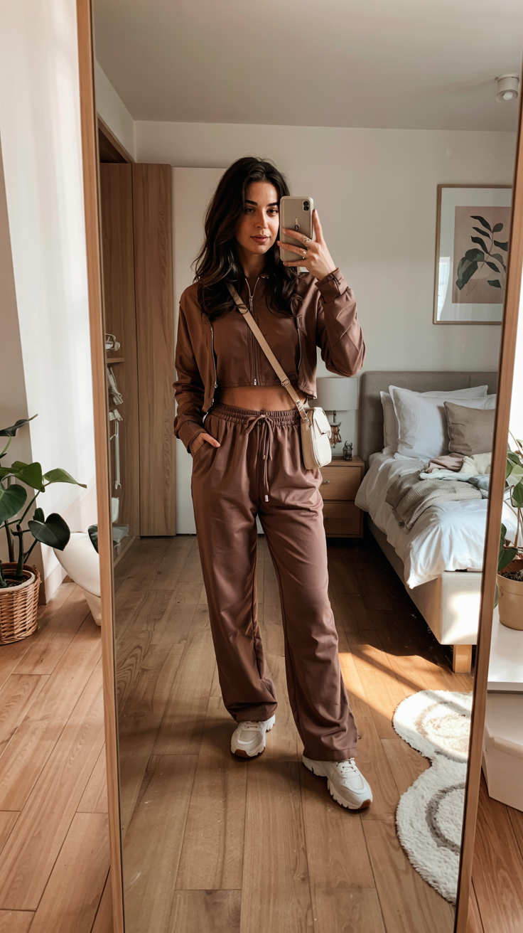 fall outfits with sweater 2026 Chocolate Brown Athleisure With Autumn Appeal