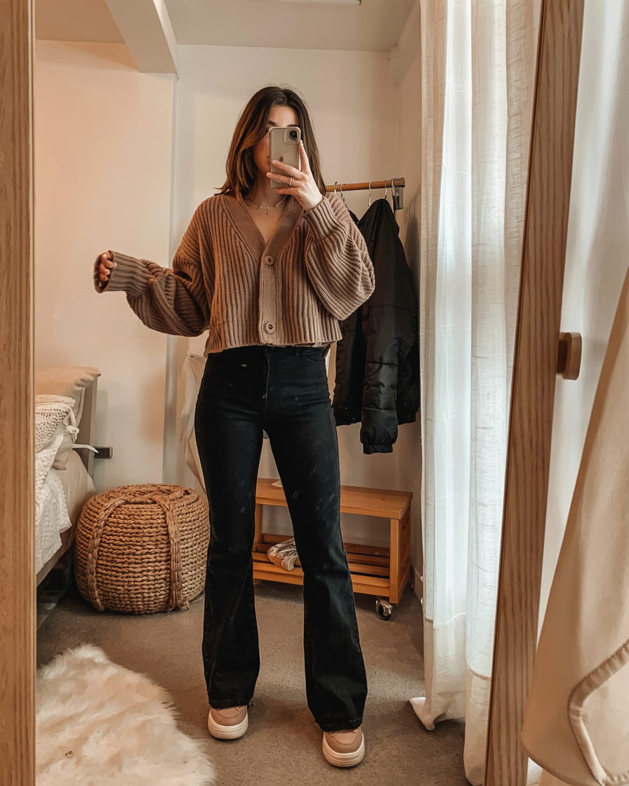 fall outfits with sweater 2026 A Cropped Cardigan With Dark Denim Simplicity
