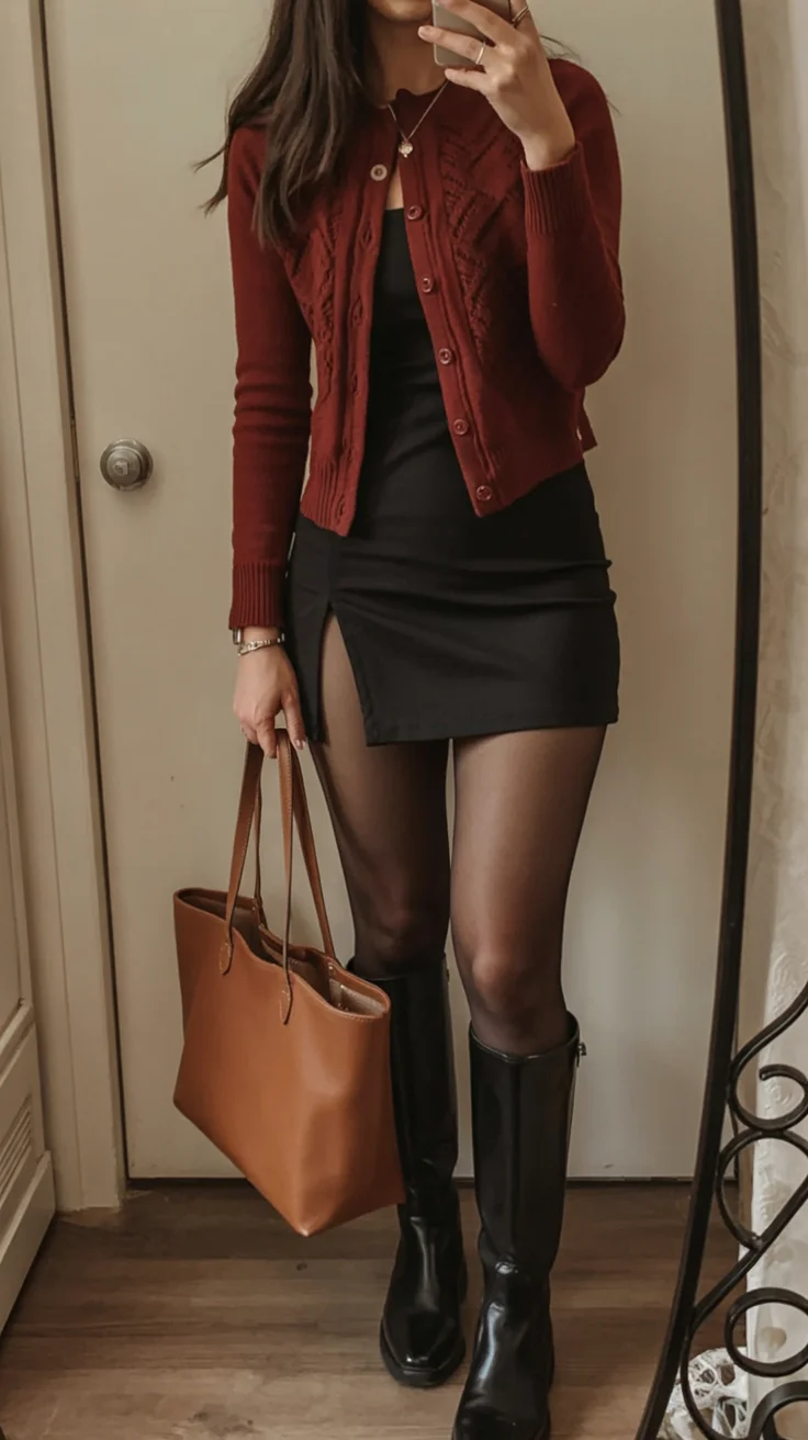fall outfits with tights and skirt 2026 Rich neutrals with a tall boot finish