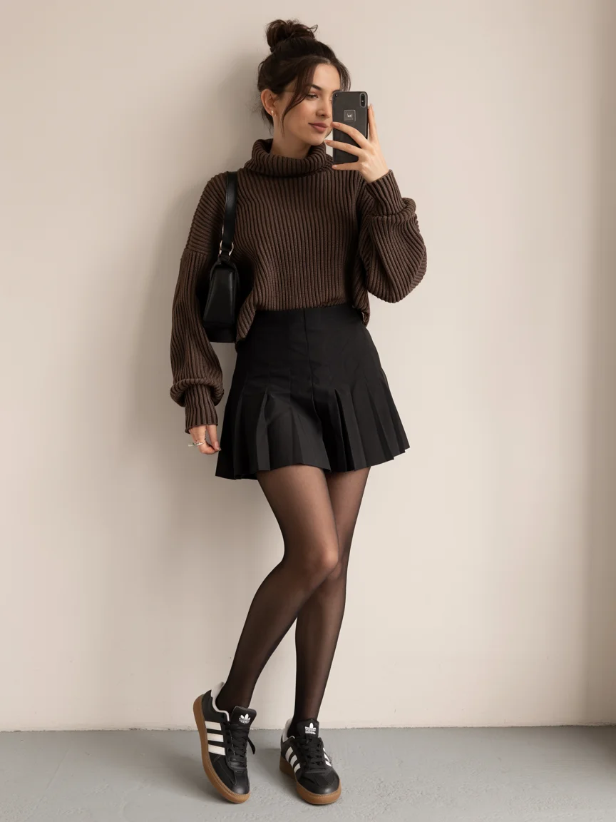 fall streatwear fashion 2026 Pleated Mini Skirts Meet Classic Sneakers