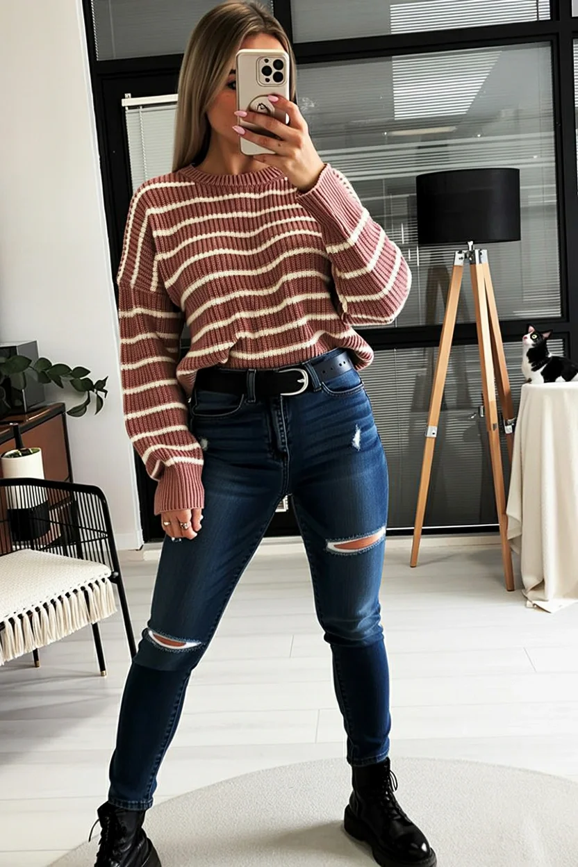 fall streatwear fashion 2026 Striped Sweaters and Distressed Denim Never Go Out of Style