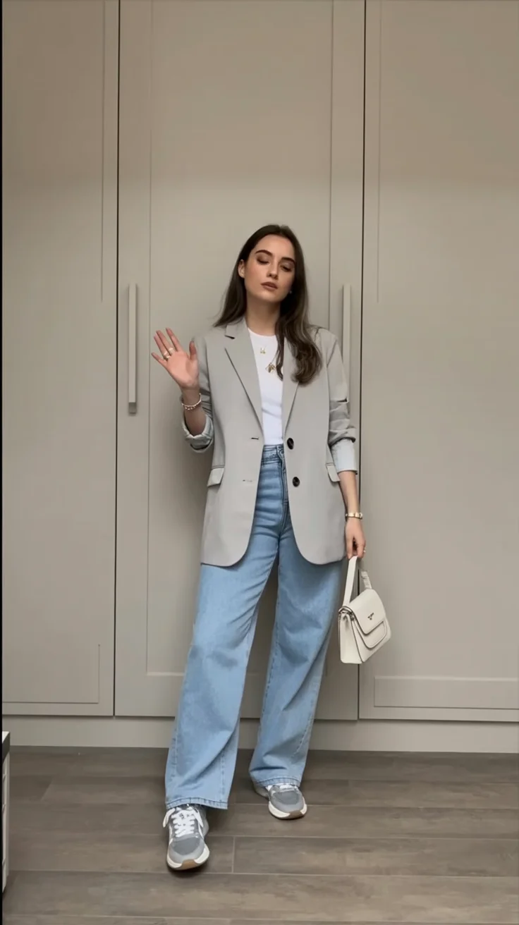 fall travel outfits with sneakers 2026 Relaxed Tailoring With Wide Leg Jeans