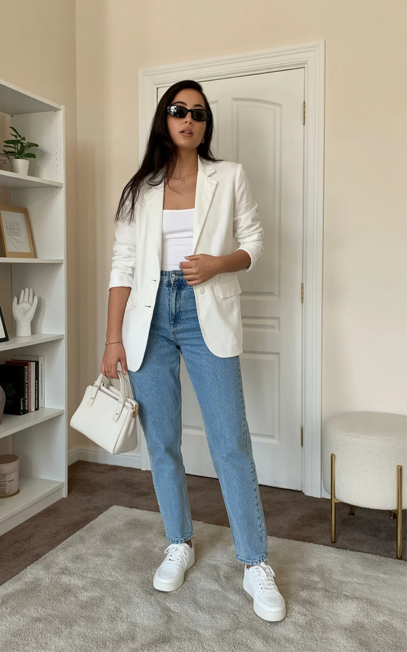 fall travel outfits with sneakers 2026 The White Blazer Travel Uniform