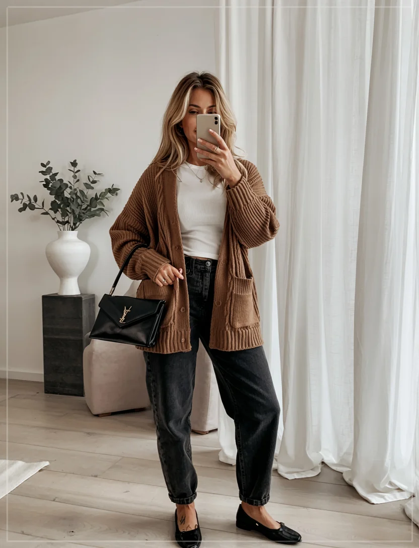 fall travel wardrobe for women Cozy Caramel Knits and Everyday Elegance