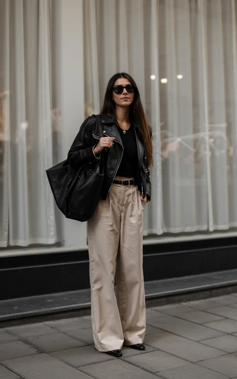 fall travel wardrobe for women 2026 Leather and Tailored Trousers for a Sharp Finish