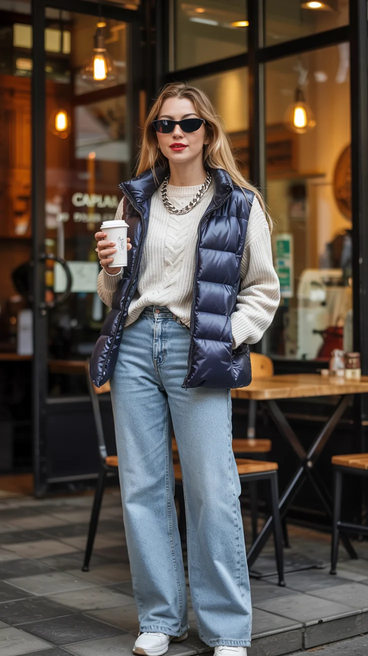fall vest outfits for women 2026 Quilted Vest and Coffee Run Comfort