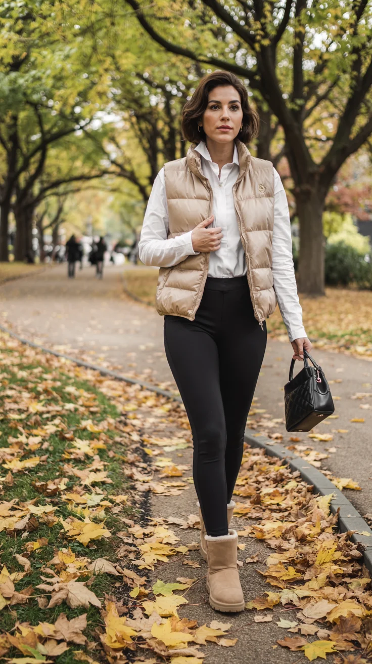 fall vest outfits for women 2026 Beige Quilted Vest for Autumn Park Walks