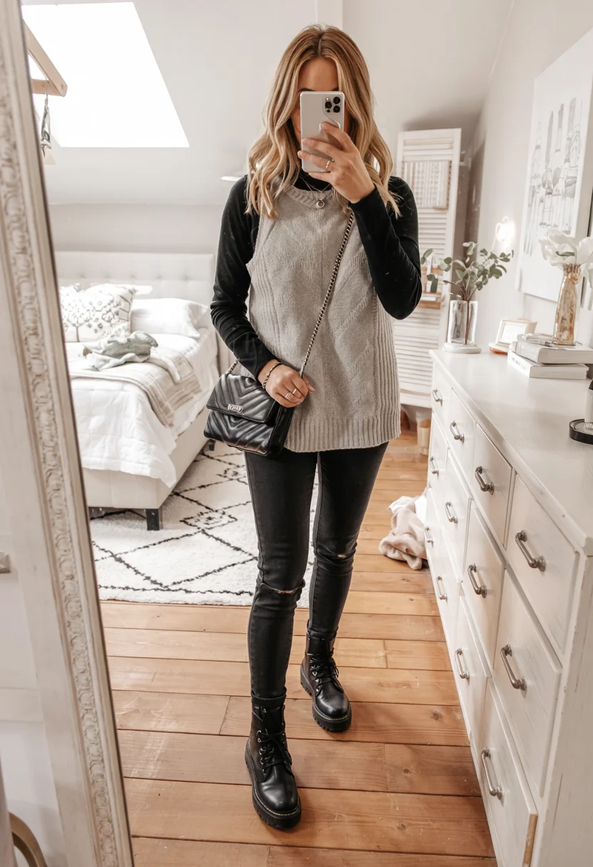 fall vest outfits for women 2026 Soft Gray Knit Vest for Everyday Fall Layers