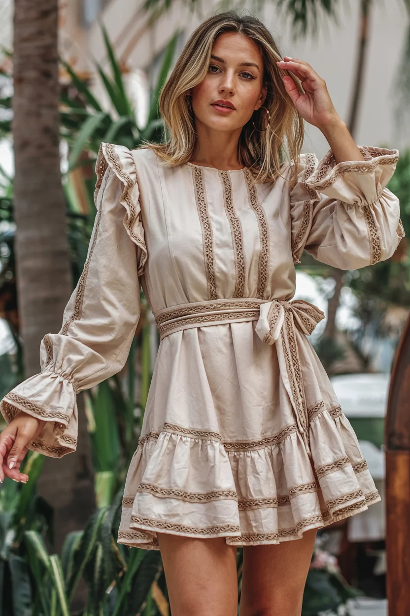 fall wedding guest dress 2026 Soft beige romance for a September garden ceremony H2