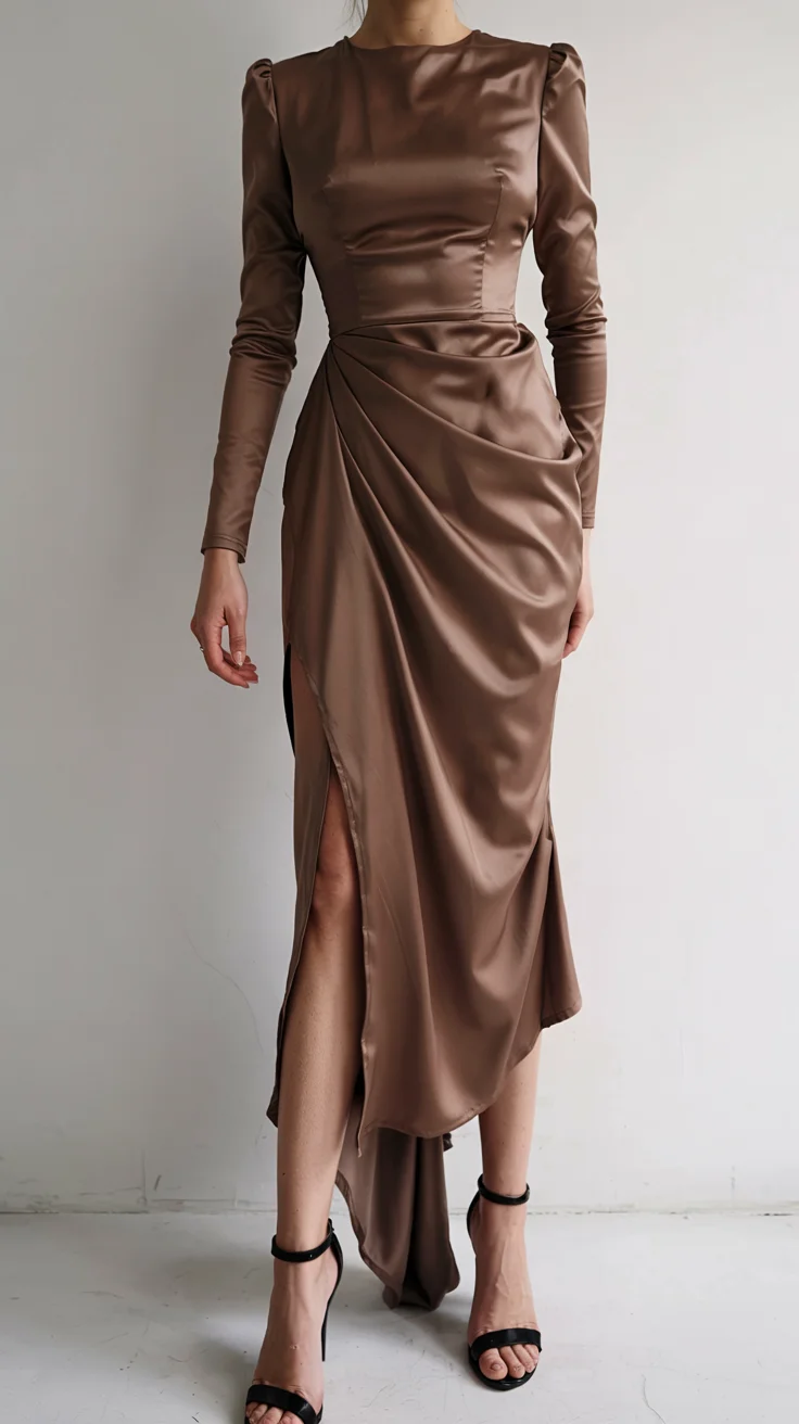 fall wedding guest dress 2026 Chocolate satin elegance for a November formal affair H2