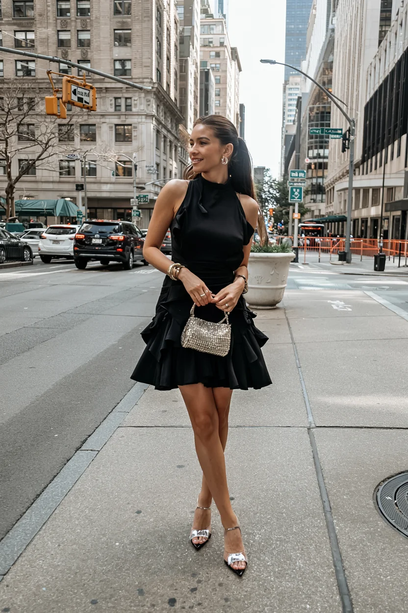 fall wedding guest dress 2026 Black cocktail glamour with a city chic attitude H2