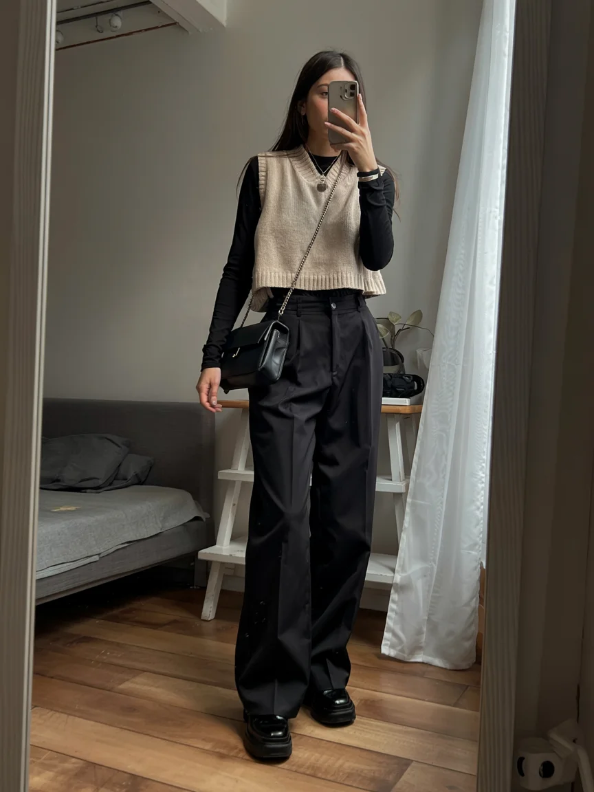 fall work outfits 2026 sweater vest layering that feels effortlessly modern